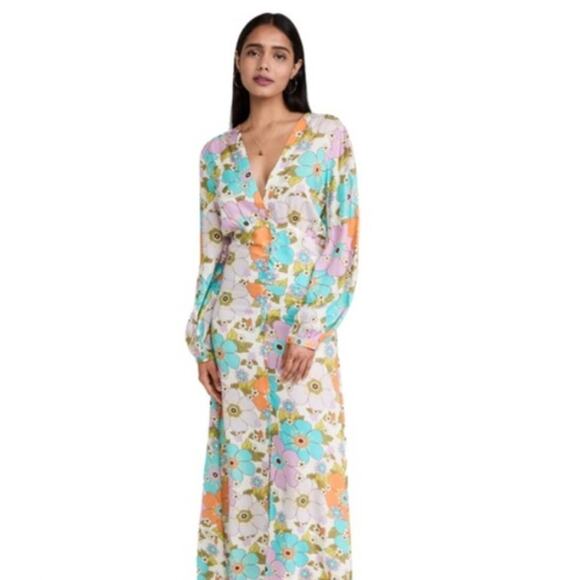 Tuckernuck Stella Pardo Paris Retro Floral Orange Maxi Dress XS - Picture 1 of 14